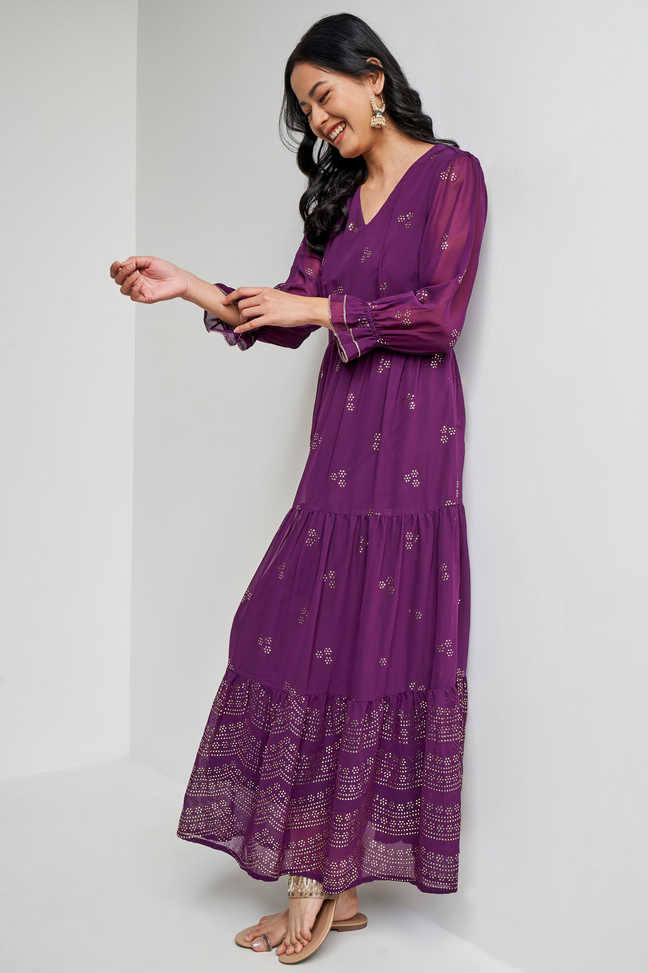Purple Ethnic Motifs Flared Gown, Purple, image 3